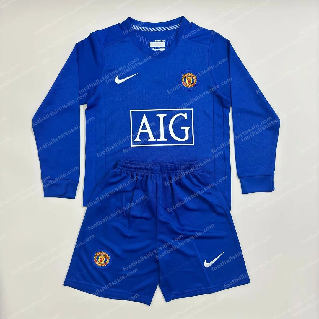 2008/2009 Retro Long Sleeve Manchester United Third Away Football Shirt Kids Size