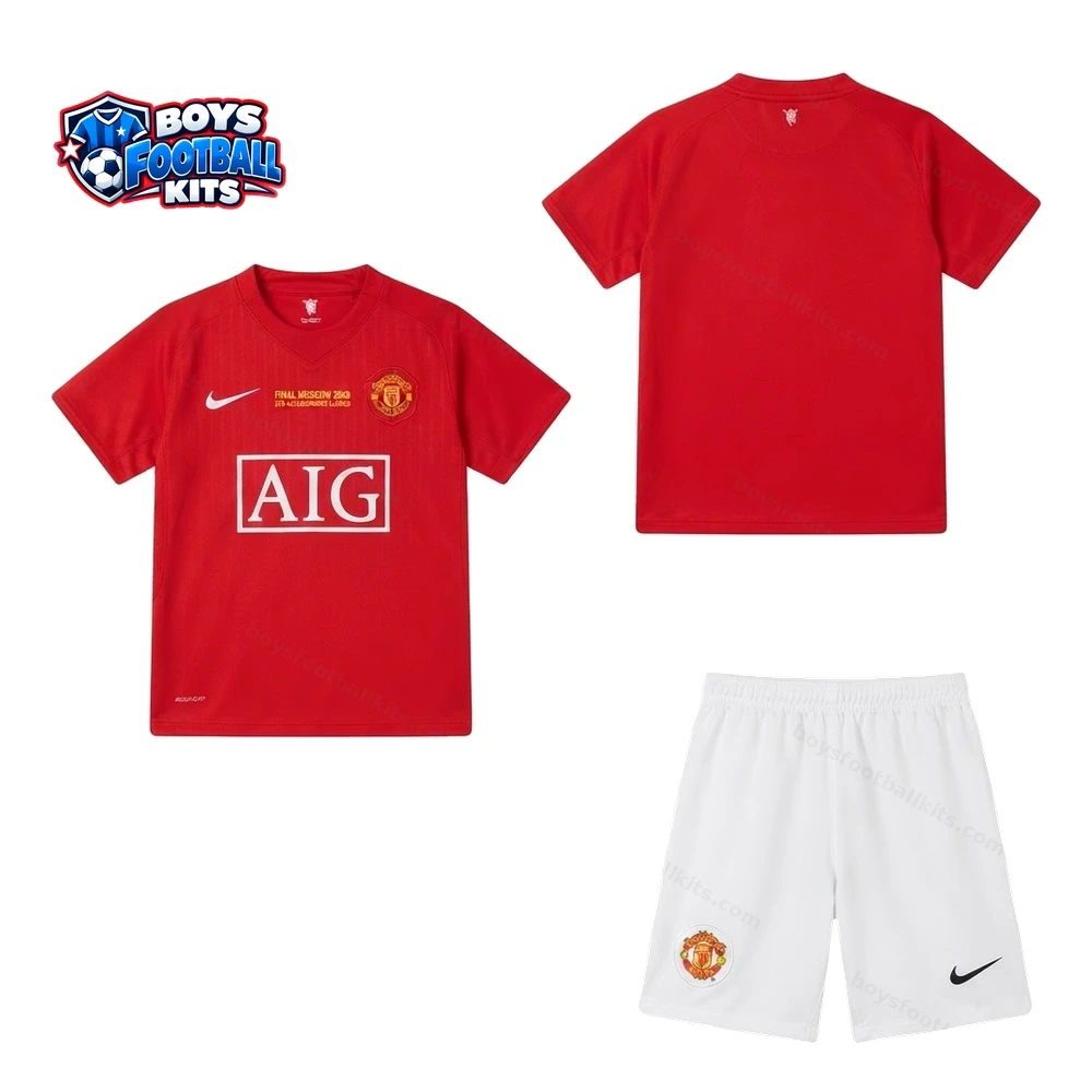 Retro Manchester United Champions League Final Kids Kit 07/08
