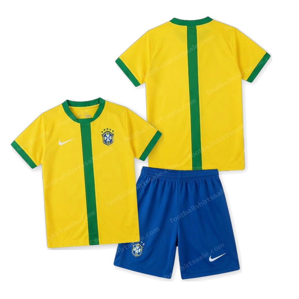 Brazil Retro Home Kids Football Kit 2002 Front and Back View