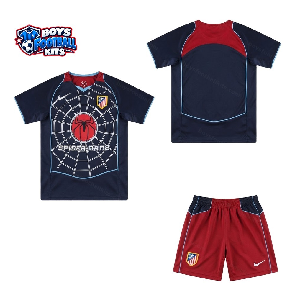 Atletico Madrid Retro Away Kids Football Kit 04/05 Front and Back View