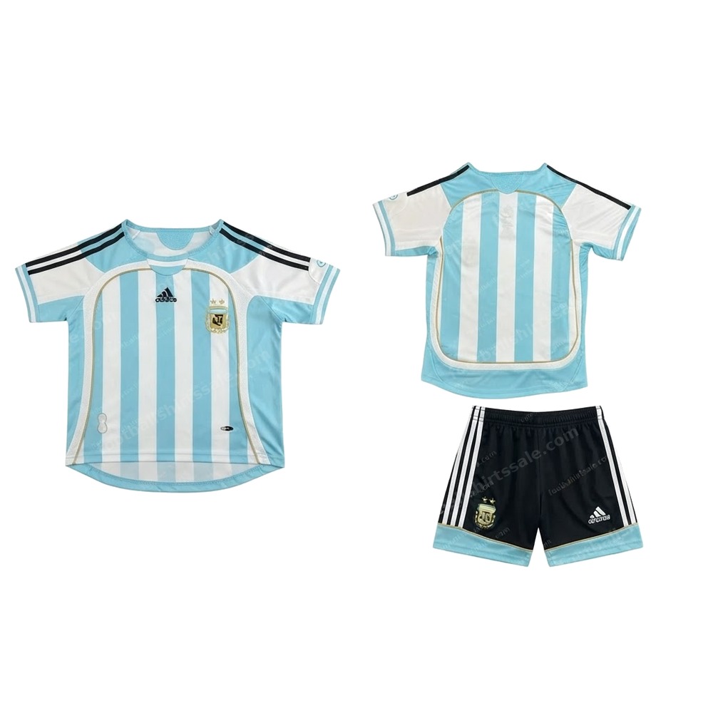 Argentina Retro Home Kids Football Kit 2006 Front and Back View