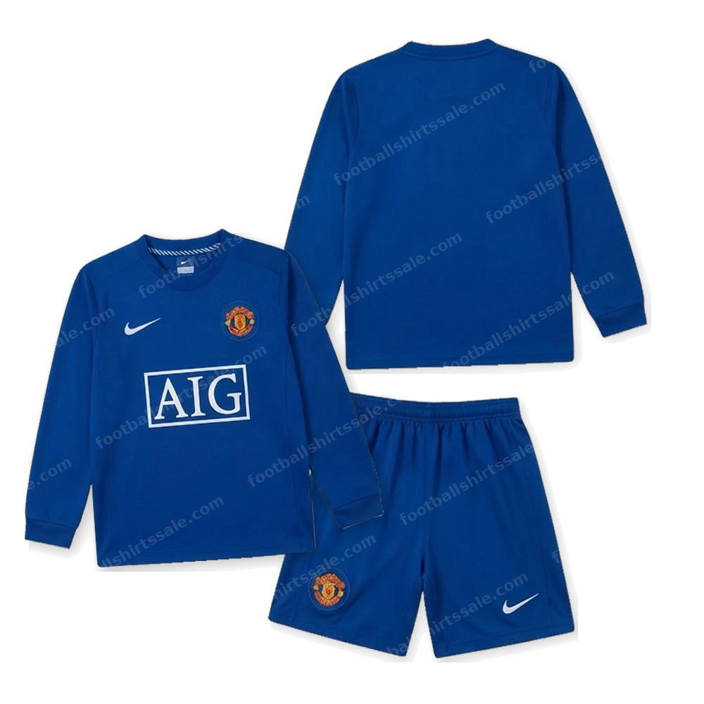 Manchester United Retro Third Long Sleeve Kids Football Kit 08/09 Front and Back View