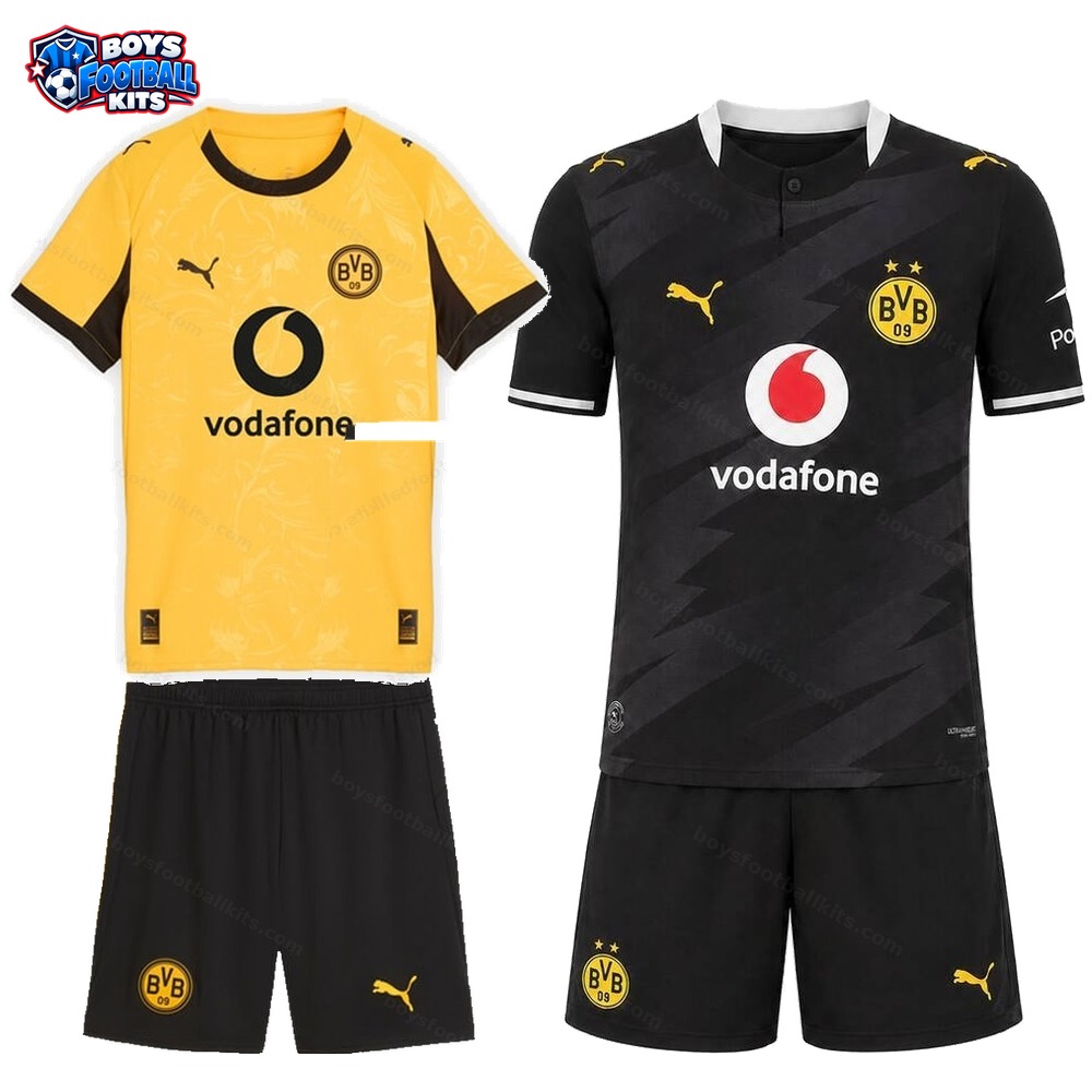 Borussia Dortmund Home and Away Gift Pack Kids Football Kits 25/26 - 2-Kit Value Bundle