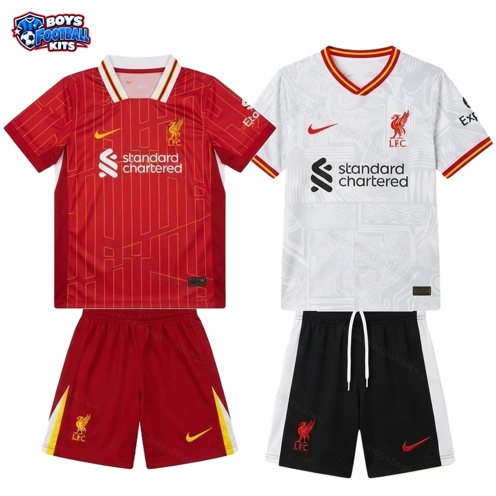Liverpool Home and Third Gift Pack Kids Football Kits 24/25 - 2-Kit Value Bundle