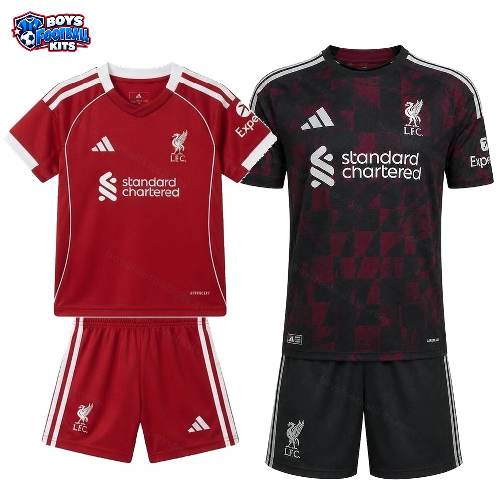 Liverpool Home and Third Gift Pack Kids Football Kits 25/26 - 2-Kit Value Bundle
