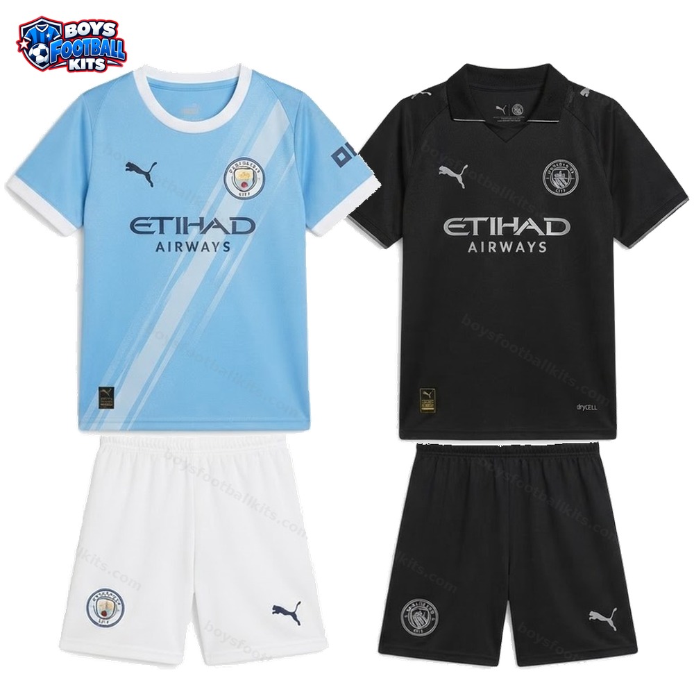 Manchester City Home and Away Gift Pack Kids Football Kits 25/26 - 2-Kit Value Bundle