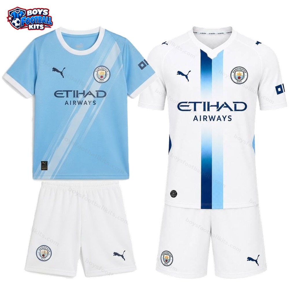 Manchester City Home and Third Gift Pack Kids Football Kits 25/26 - 2-Kit Value Bundle