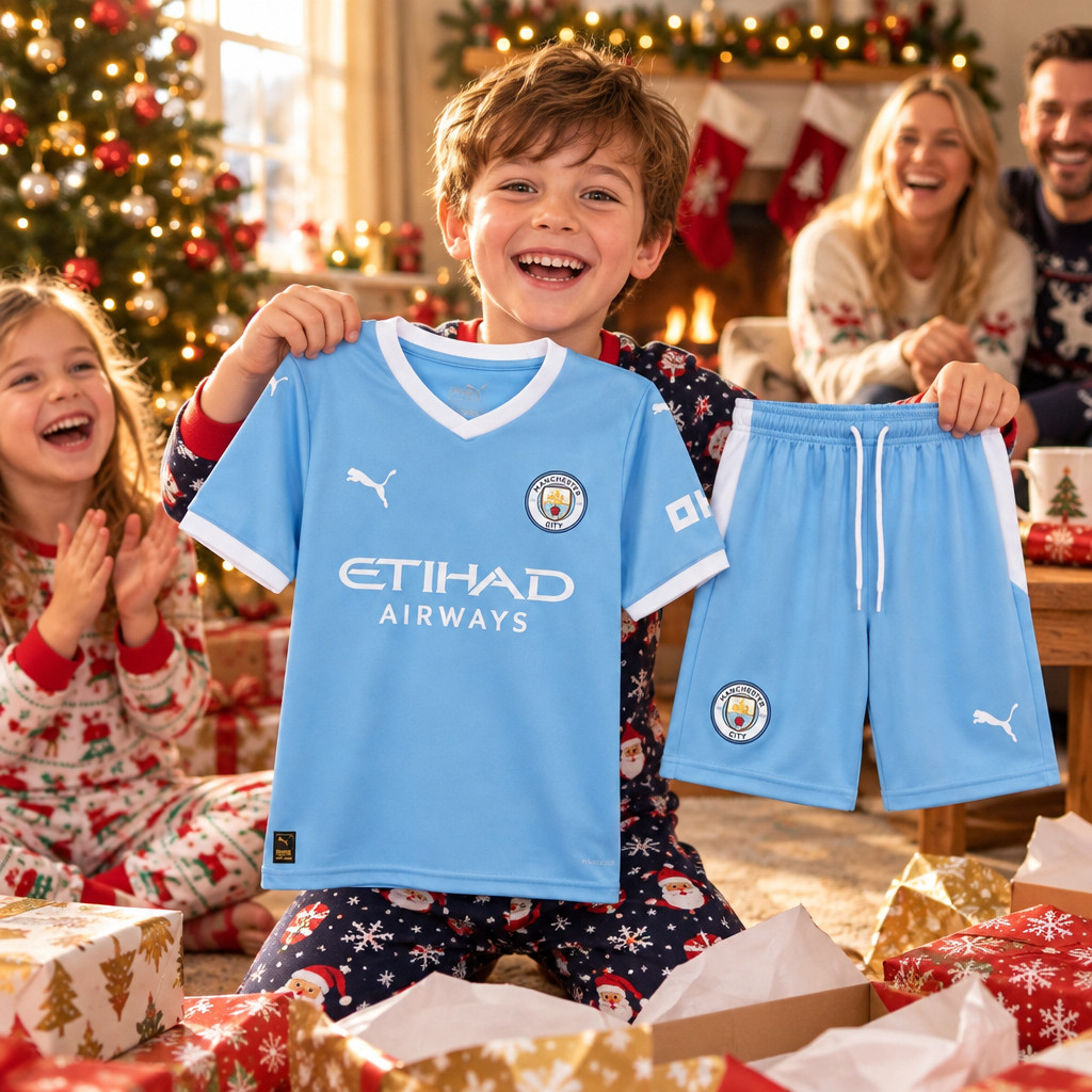 Manchester City Home and Third Gift Pack Kids Football Kits 26/27 - Christmas morning football gift for boys