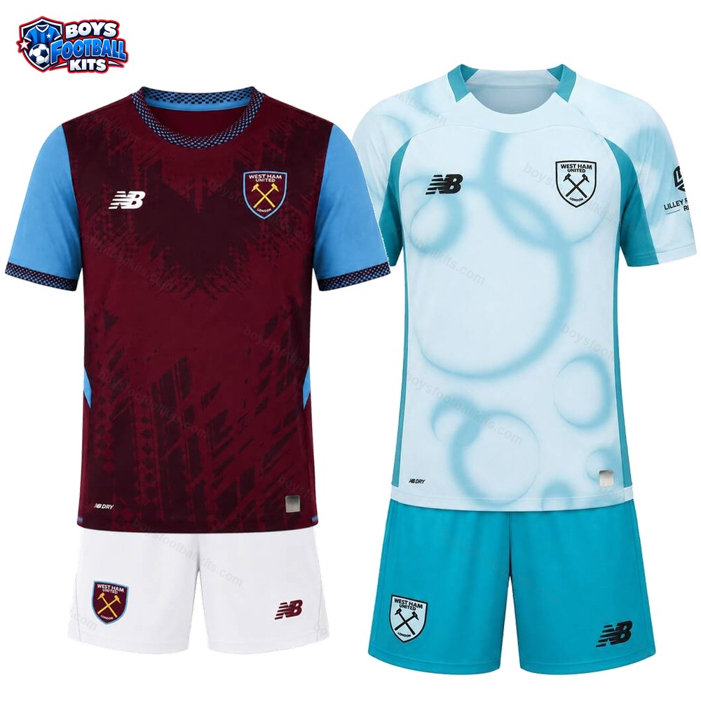 West Ham United Home and Third Gift Pack Kids Football Kits 26/27 - 2-Kit Value Bundle